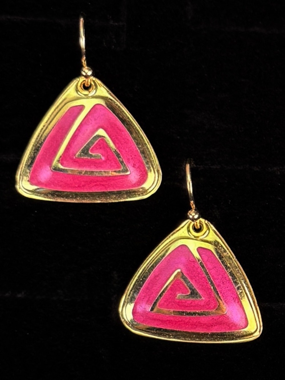 Goldtone and Pink lightweight Triangle Pierced Earrings
